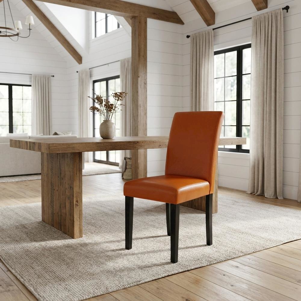 Faux Leather-Upholstered High-Back Parsons Chair for Dining Room, Set of 2