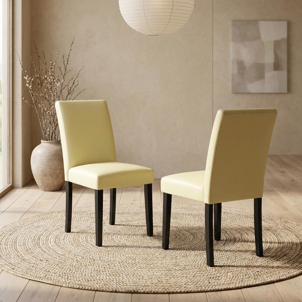 Faux Leather Upholstered Parsons Dining Chair for Kitchen or Dining Room, Set of 2
