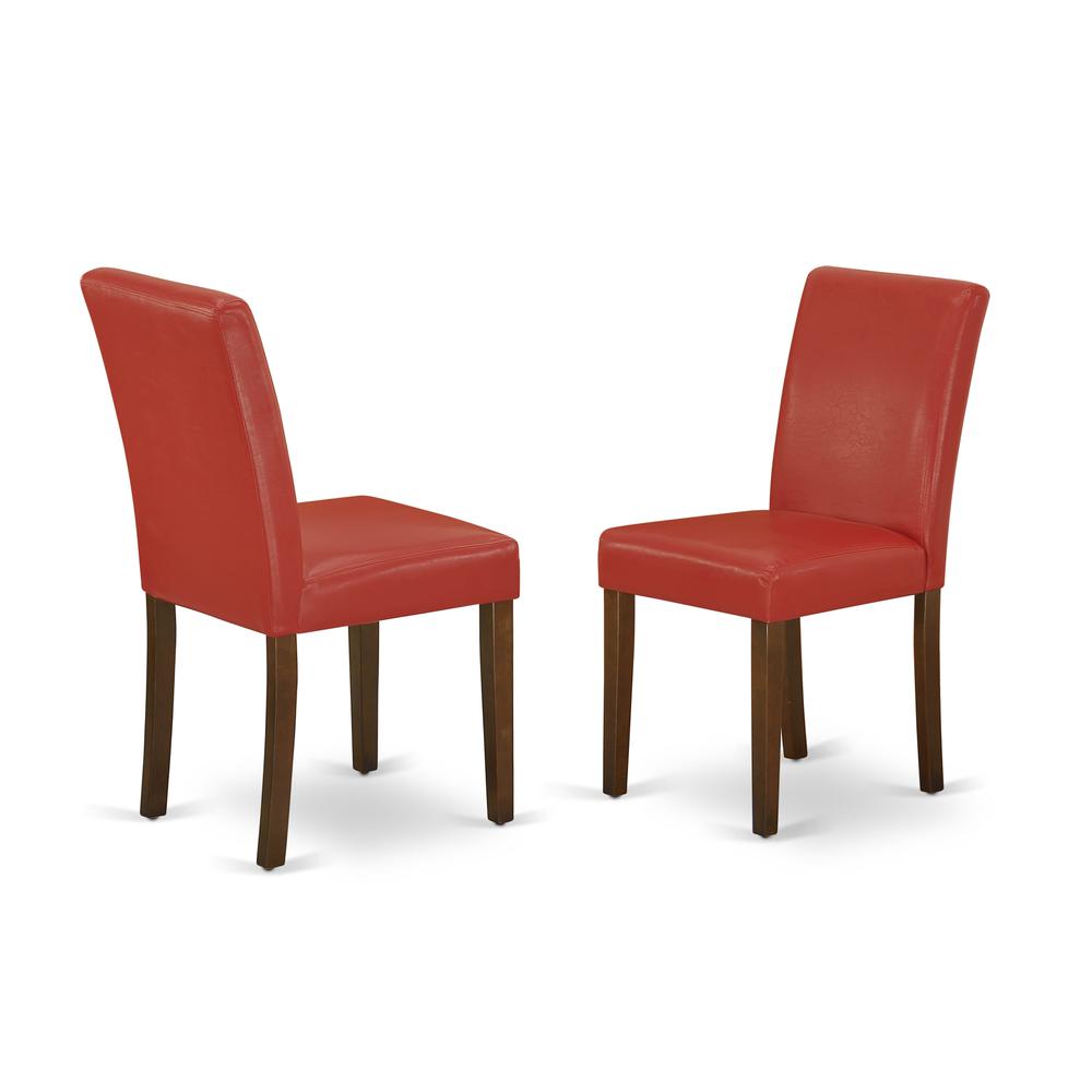 East West Furniture DMAB3-MAH-72 3 Piece Kitchen Table Set Includes 1 Drop Leaves Dining Room Table and 2 Firebrick Red PU Leather Upholstered Chair with High Back - Mahogany Finish