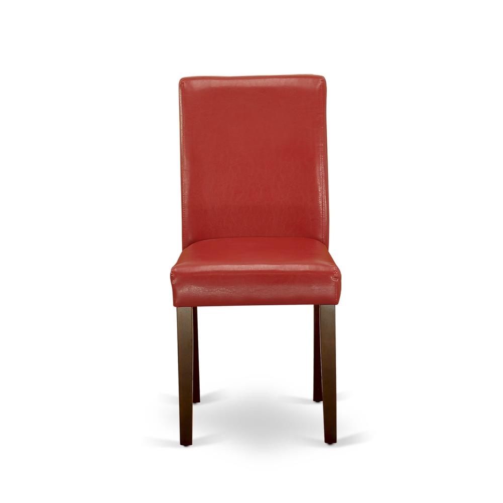 1MZAB3-MAH-72 3Pc Dinette Sets for Small Spaces Consists of a Wood Dining Table and 2 Parsons Dining Chairs with Firebrick Red Color PU Leather, Drop Leaf Table with Full Back Chairs, Mahogany Finish