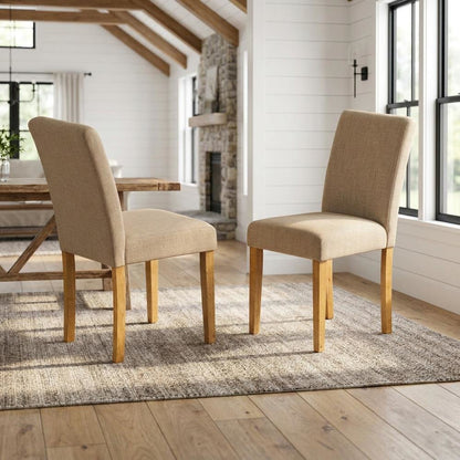 Upholstered Parsons Dining Chair with Padded Seat for Kitchen Table, Oak, Set of 2