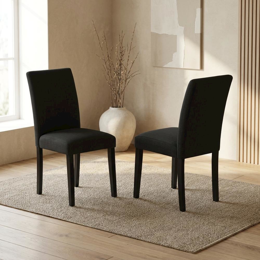 Linen-Upholstered Parsons Dining Chairs with Solid Wood Frame, Set of 2