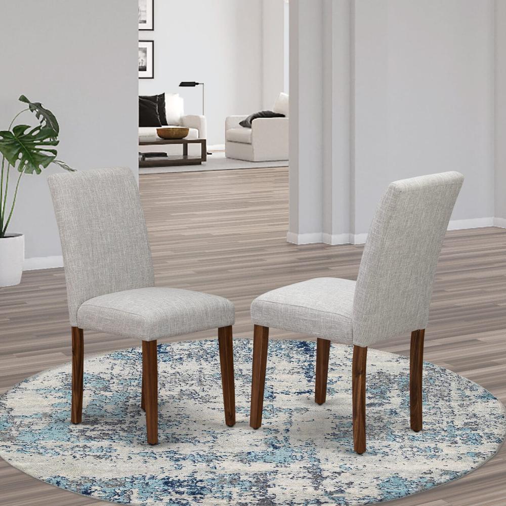 East West Furniture CNAB5-NN-35 5Pc Kitchen Set Offers a Kitchen Table and 4 Parson Chairs with Doeskin Color Linen Fabric, Medium Size Table with Full Back Chairs, Sand Blasting Antique Walnut Finish