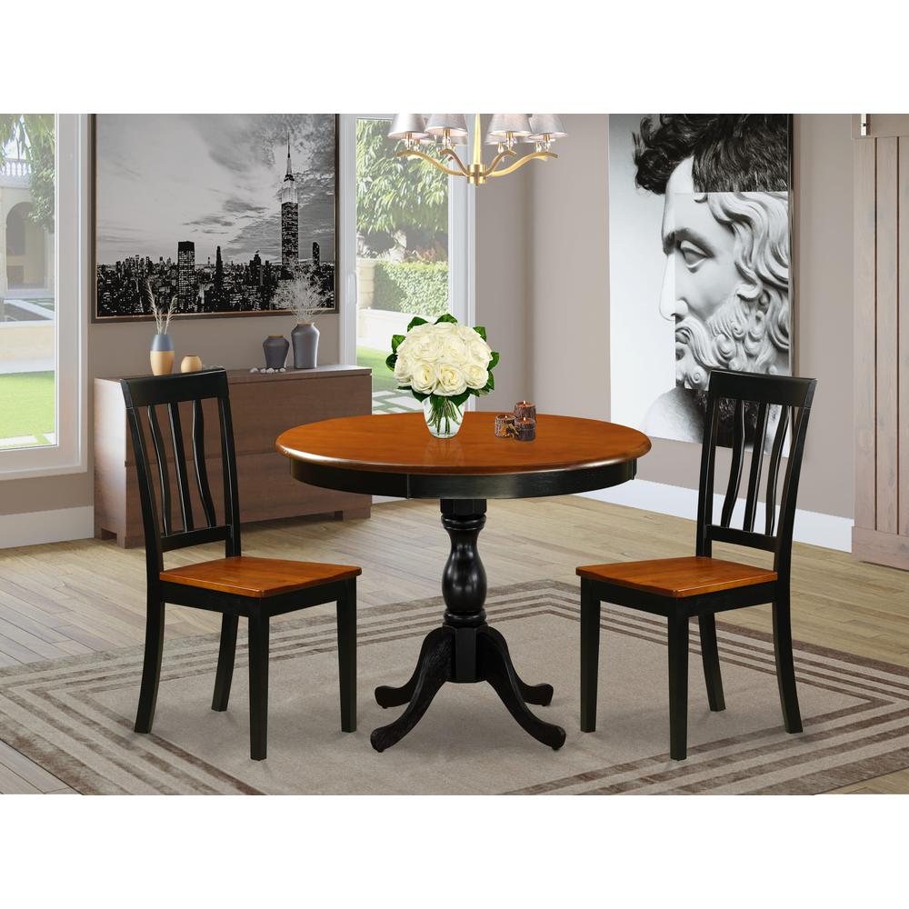 East West Furniture 3-Piece Kitchen Table Set Consist of Dining Room Table and 2 Kitchen Chairs with Slatted Back - Black Finish