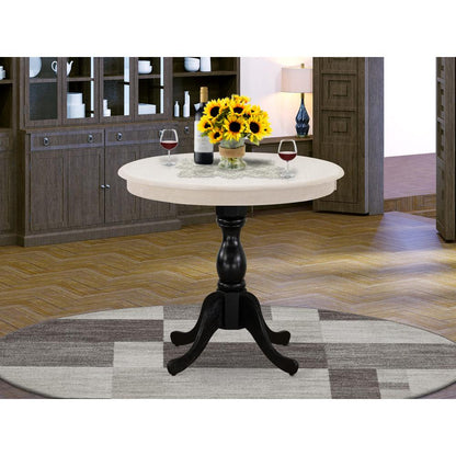 East West Furniture Antique 36" Round Kitchen Table for Compact Space - Wirebrushed Butter Cream Top & Black Pedestal