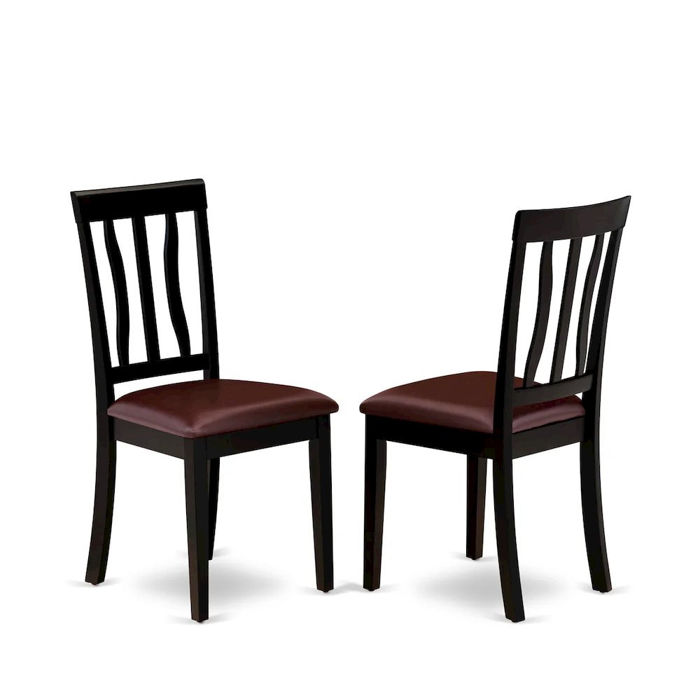 Antique Faux Leather Upholstered Wooden Dining Room Chairs, Set of 2