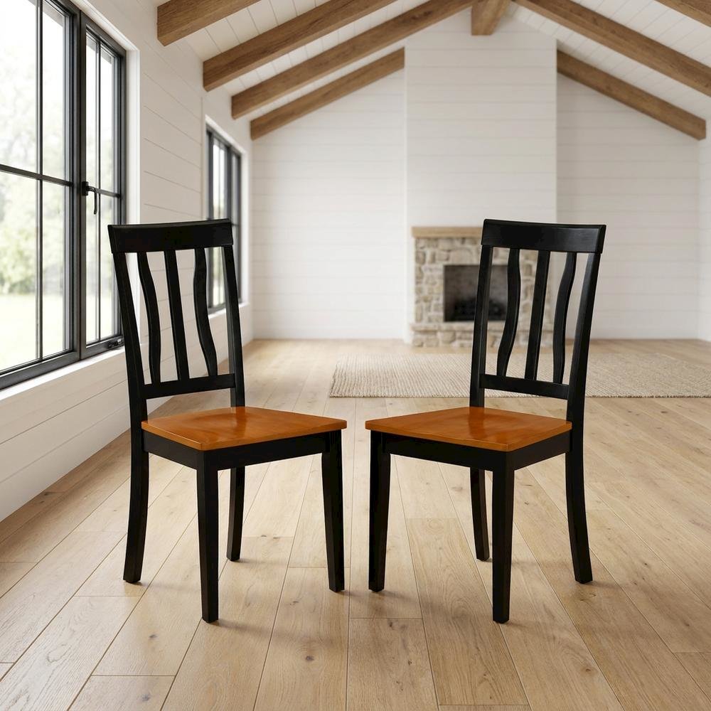 Solid Wood Antique Kitchen Dining Chairs, Black & Cherry, Set of 2