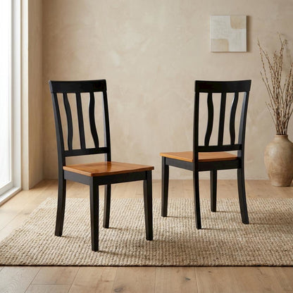 Solid Wood Antique Kitchen Dining Chairs, Black & Cherry, Set of 2