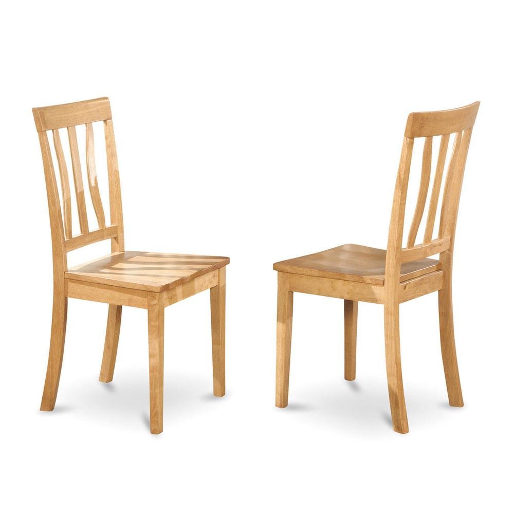 Solid Wood Antique Kitchen Dining Chairs with Slat Back, Oak, Set of 2