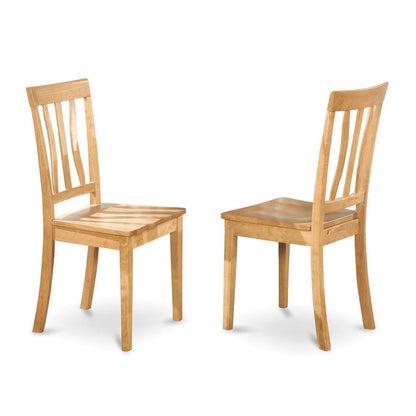 Solid Wood Antique Kitchen Dining Chairs with Slat Back, Oak, Set of 2
