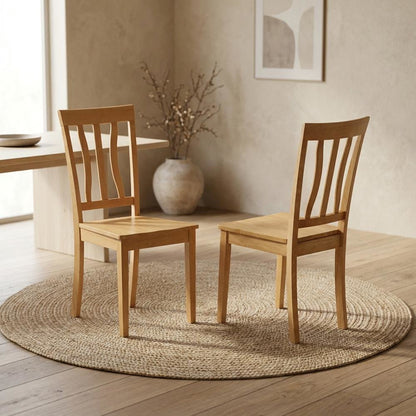 Solid Wood Antique Kitchen Dining Chairs with Slat Back, Oak, Set of 2