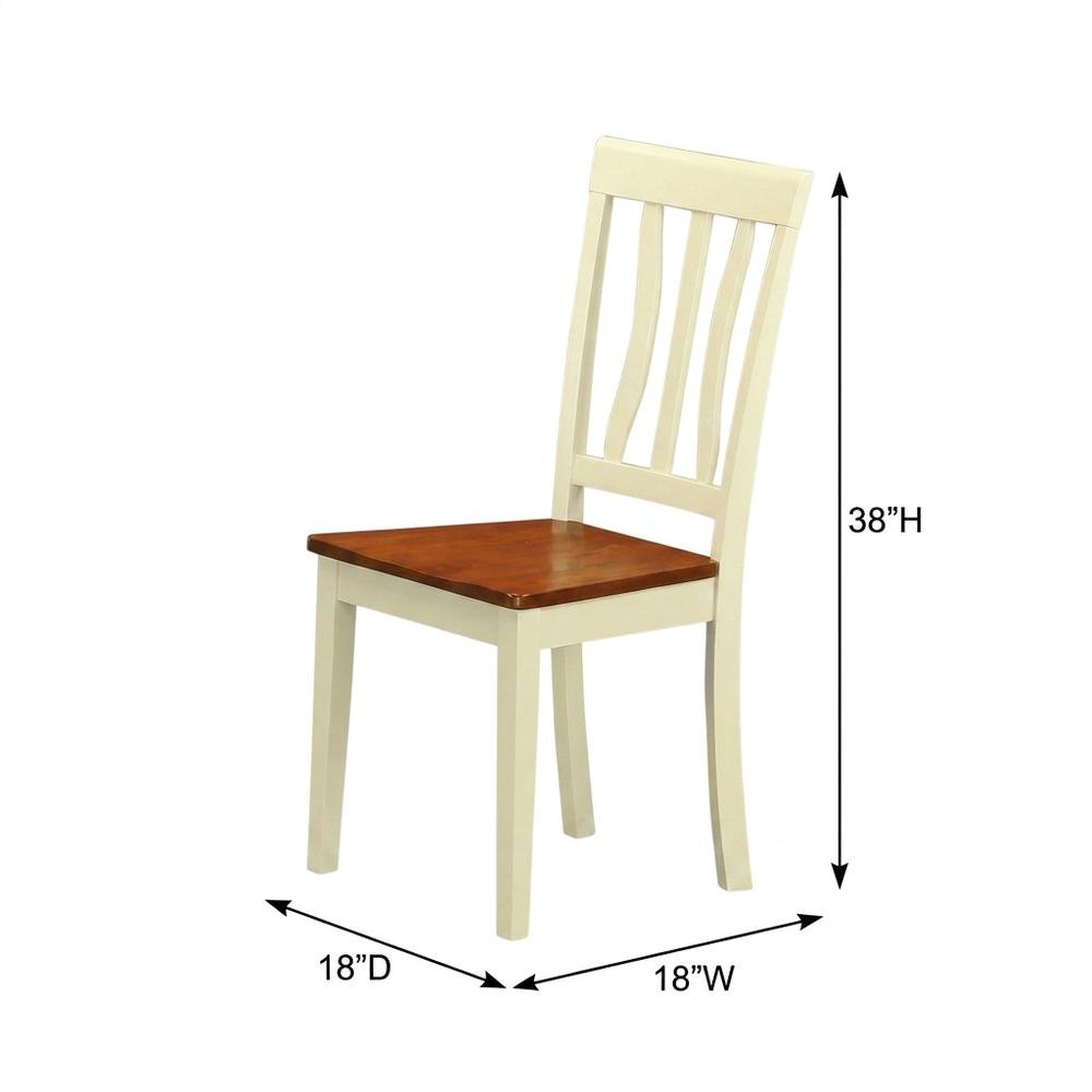 Solid Wood Antique Kitchen Dining Chairs, Buttermilk and Cherry, Set of 2