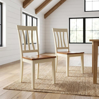 Solid Wood Antique Kitchen Dining Chairs, Buttermilk and Cherry, Set of 2
