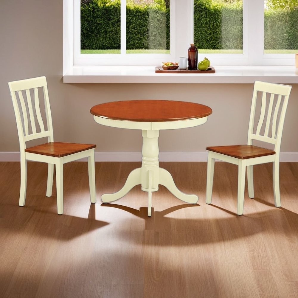 Elegant 3-Piece High Top Table and Chairs Set – White and Brown Finish