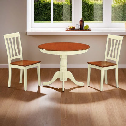 Elegant 3-Piece High Top Table and Chairs Set – White and Brown Finish