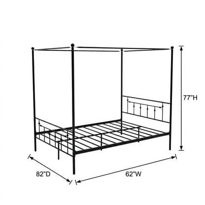 Solid Wood Canopy Bed with Metal Frame, Full Size Canopy Bed Frame