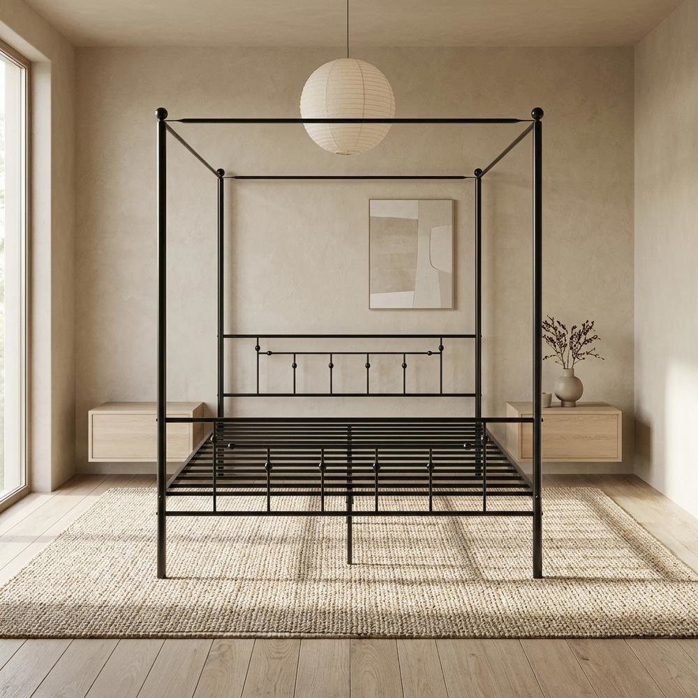 Solid Wood Canopy Bed with Metal Frame, Full Size Canopy Bed Frame