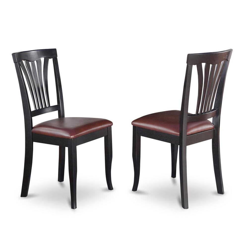 Solid Wood Traditional Dining Chair with Faux Leather Seat, Black, Set of 2