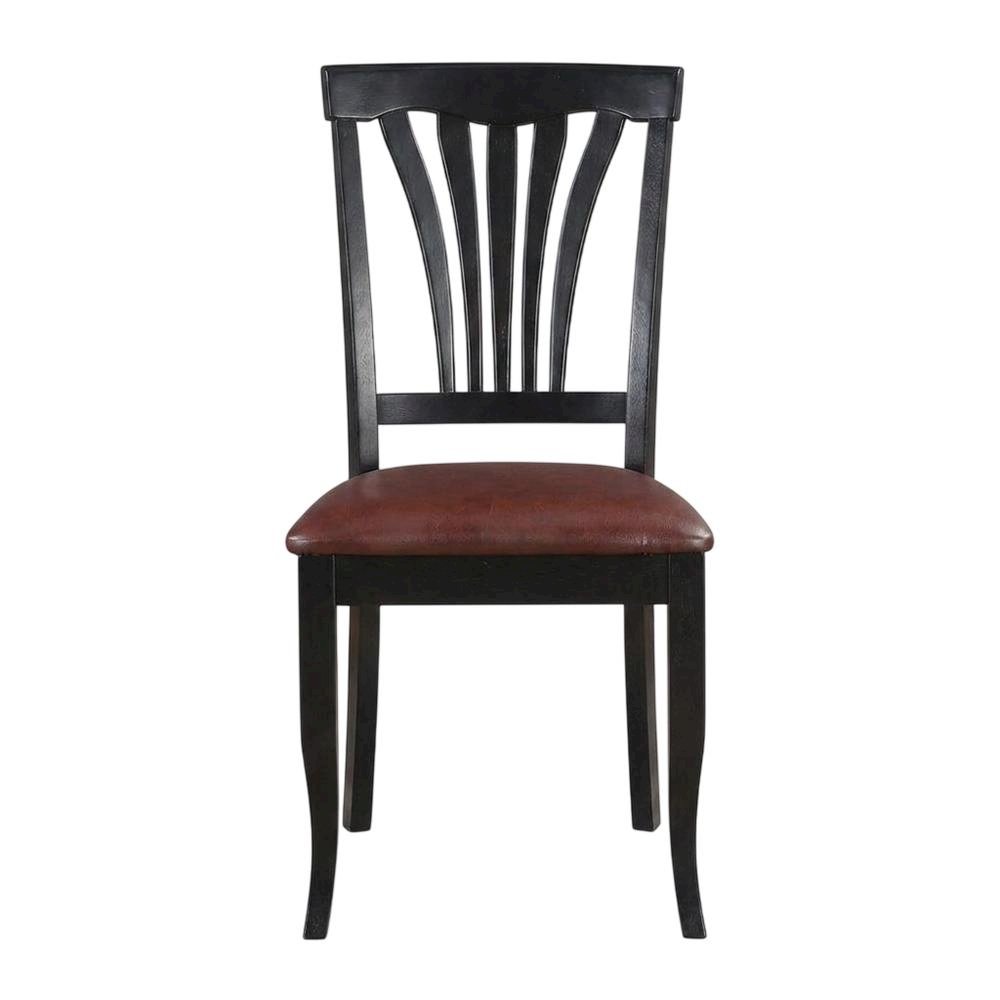Solid Wood Traditional Dining Chair with Faux Leather Seat, Black, Set of 2