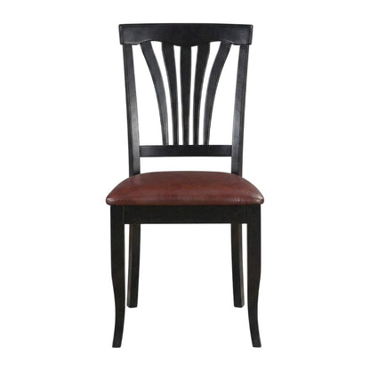 Solid Wood Traditional Dining Chair with Faux Leather Seat, Black, Set of 2