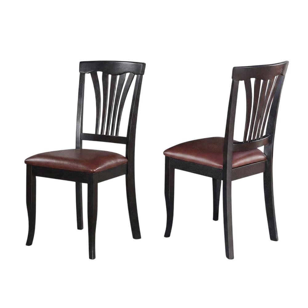 Solid Wood Traditional Dining Chair with Faux Leather Seat, Black, Set of 2