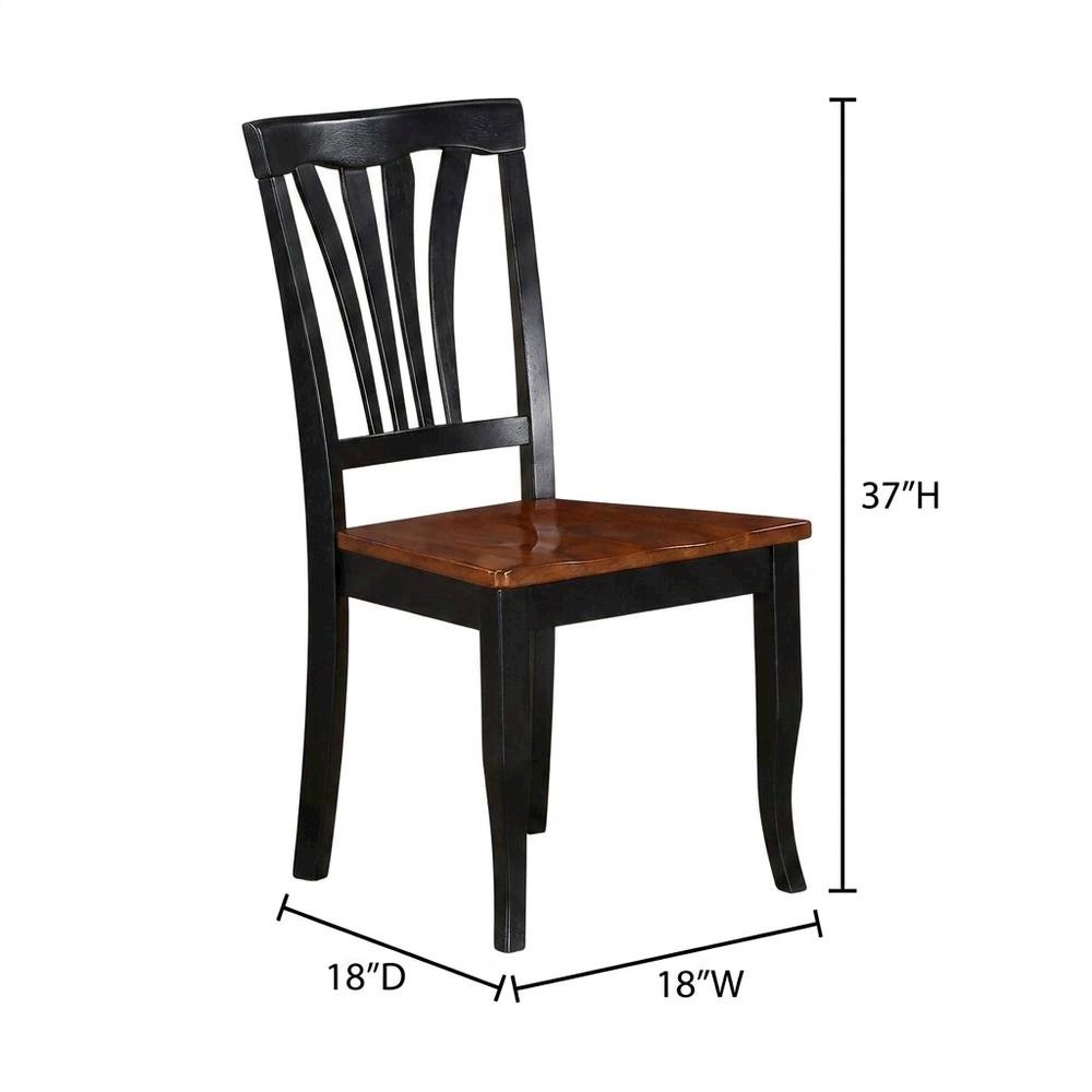 Solid Wood Traditional Dining Chair, Black & Cherry, Set of 2