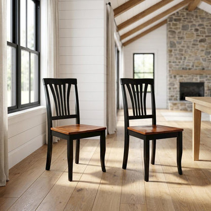 Solid Wood Traditional Dining Chair, Black & Cherry, Set of 2