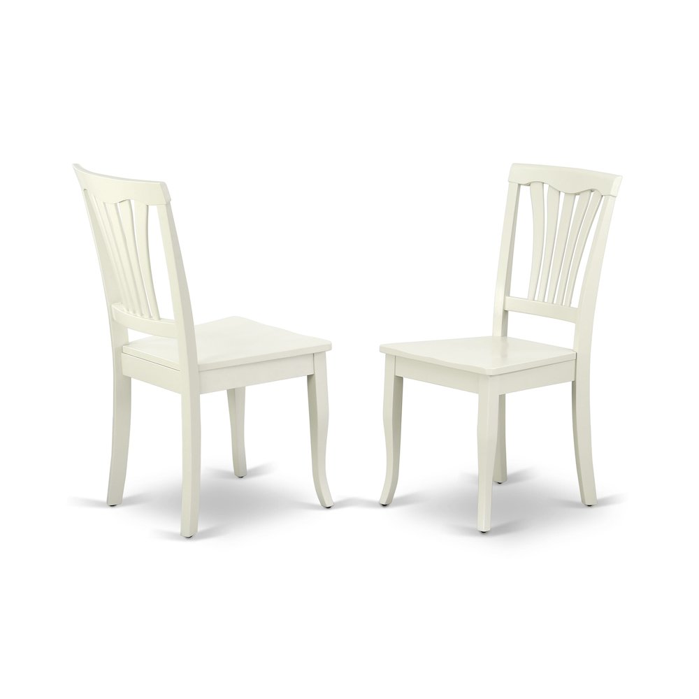 East West Furniture 3 Piece Dining Table Set Includes 1 Round Pedestal Dining Table and 2 Linen White Dinning Room Chairs with Slatted Back - Linen White Finish