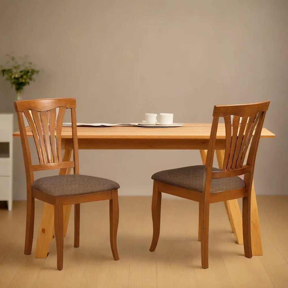 Elegant Wooden Dining Chairs – Linen Fabric Kitchen Chairs, Set of 2