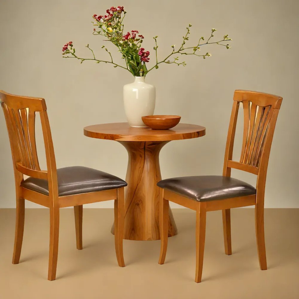 Elegant Wooden Dining Chairs – Faux Leather Kitchen Chairs, Set of 2