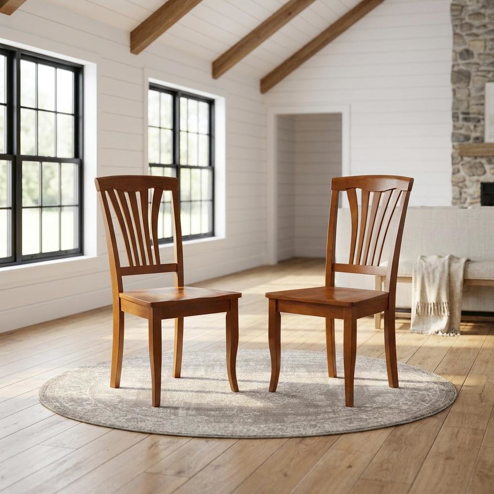 Solid Wood Traditional Dining Chair, Saddle Brown, Set of 2