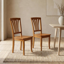 Solid Wood Traditional Dining Chair, Saddle Brown, Set of 2