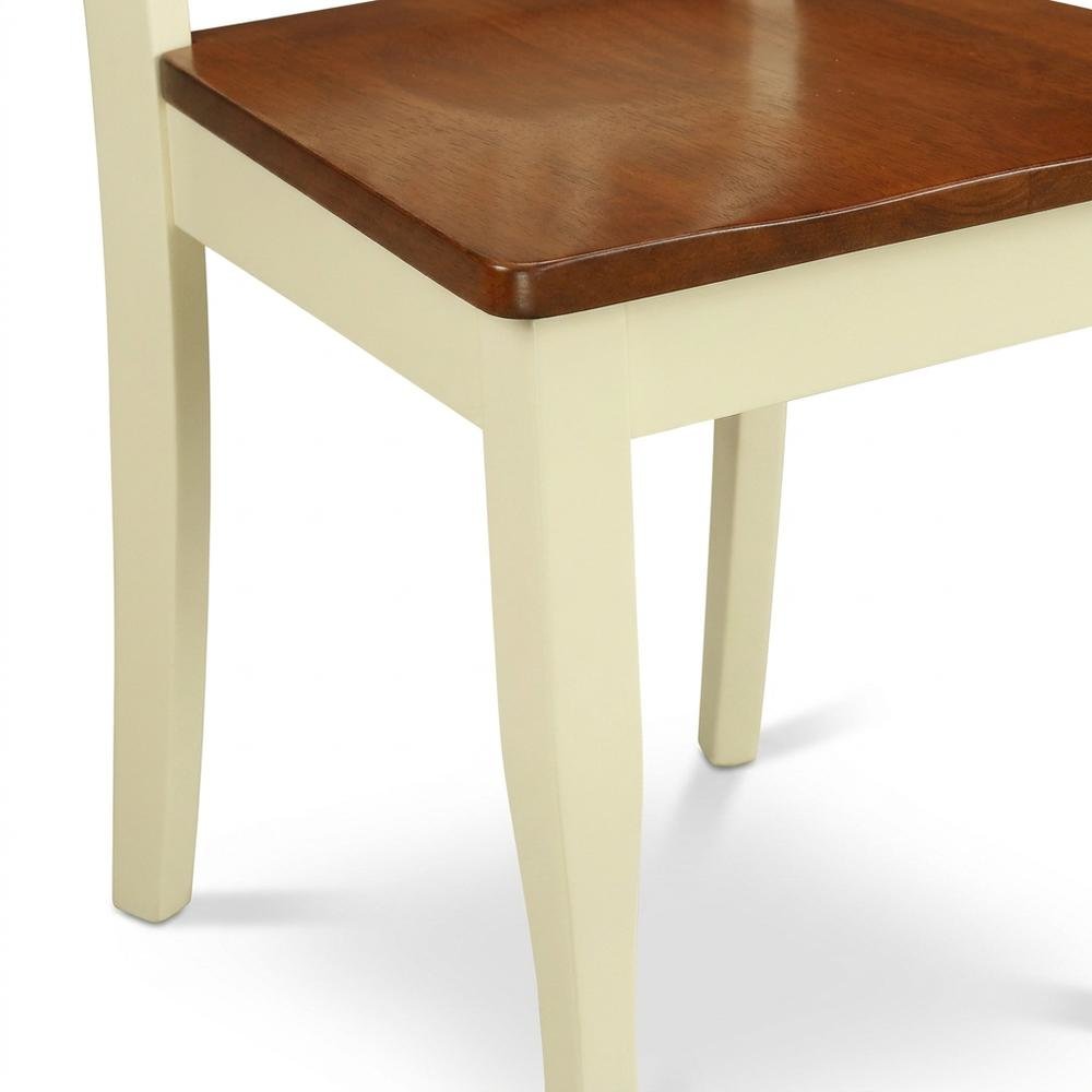 Solid Wood Dining Chairs with Wood Seat, Buttermilk and Cherry, Set of 2