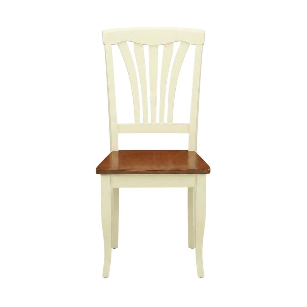 Solid Wood Dining Chairs with Wood Seat, Buttermilk and Cherry, Set of 2