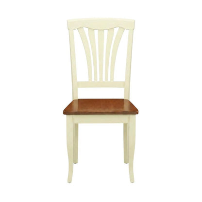 Solid Wood Dining Chairs with Wood Seat, Buttermilk and Cherry, Set of 2