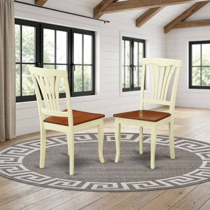 Solid Wood Dining Chairs with Wood Seat, Buttermilk and Cherry, Set of 2