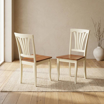 Solid Wood Dining Chairs with Wood Seat, Buttermilk and Cherry, Set of 2