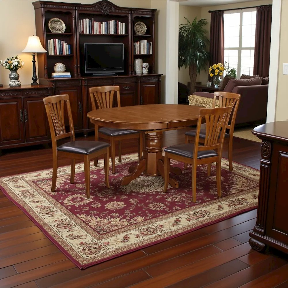 Elegant 5-Piece Kitchen Table Set with Leaf and 4 Chairs – Brown Finish