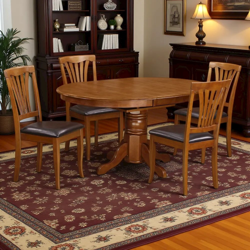 Elegant 5-Piece Kitchen Table Set with Leaf and 4 Chairs – Brown Finish
