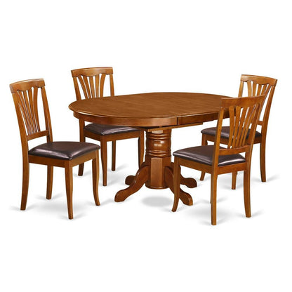 Elegant 5-Piece Kitchen Table Set with Leaf and 4 Chairs – Brown Finish