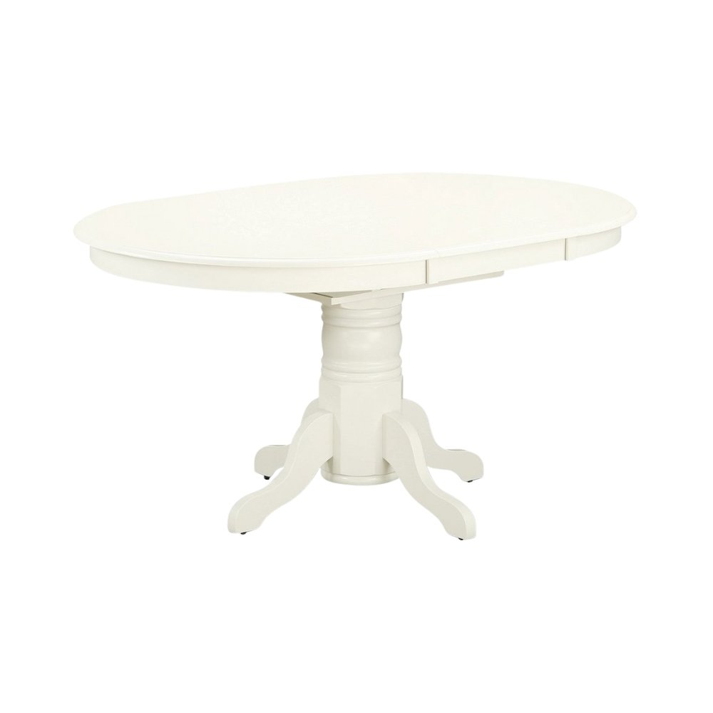 Oval Dining Table, Linen White, Butterfly Leaf, Solid Wood Pedestal