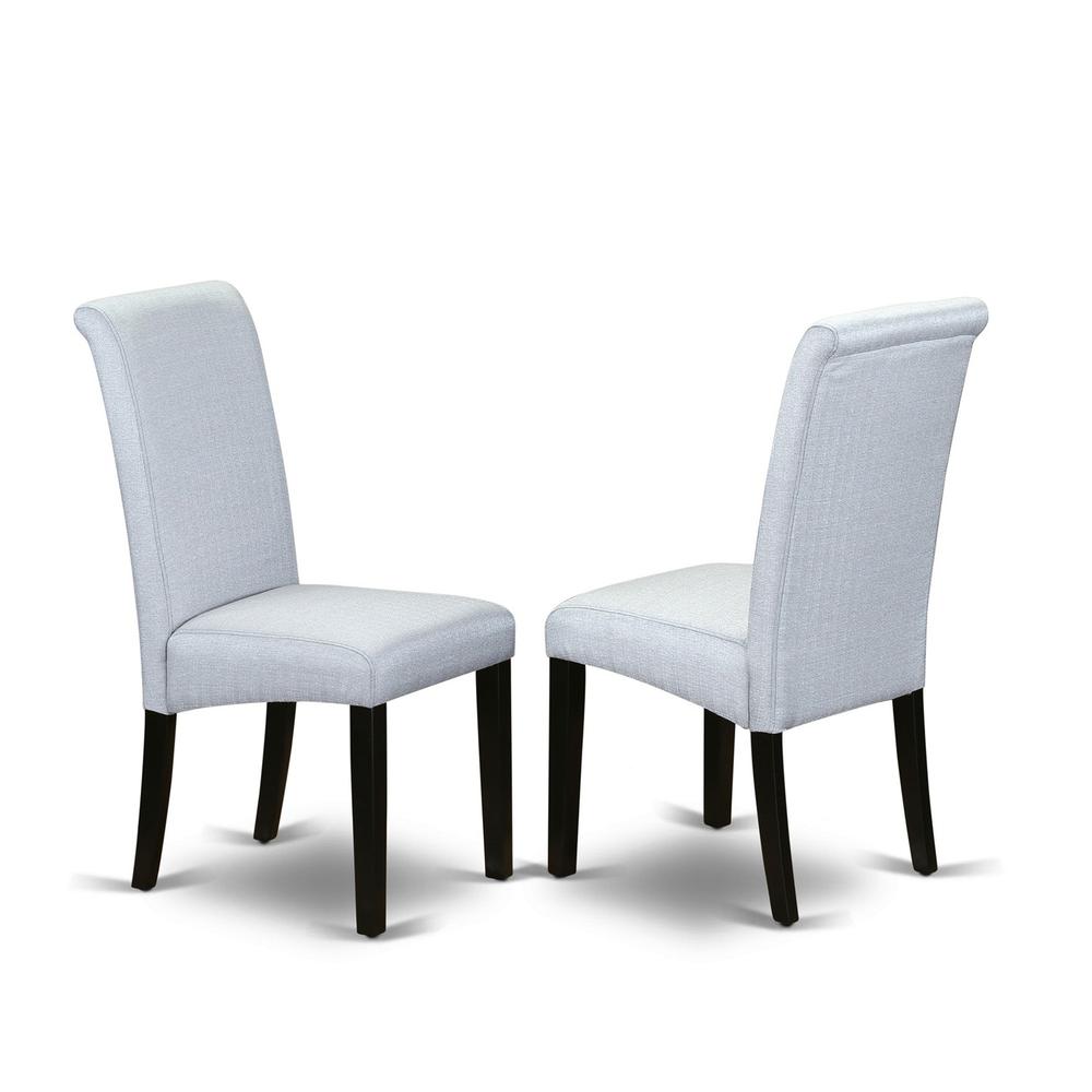 East West Furniture V696BA105-5 5-Pc Dinette Room Set - 4 Parson Dining Room Chairs and 1 Modern Rectangular Cement Dining Table with High Roll Chair Back - Wire Brushed Black Finish