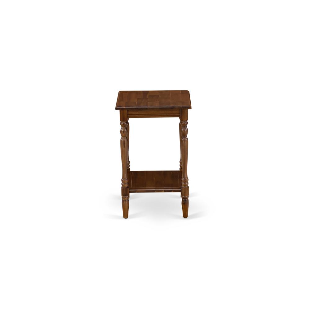 East West Furniture BF-08-ET End Table with Open Storage Shelf - Night Stand for Small Spaces, Stable and Sturdy Constructed - Antique Walnut Finish