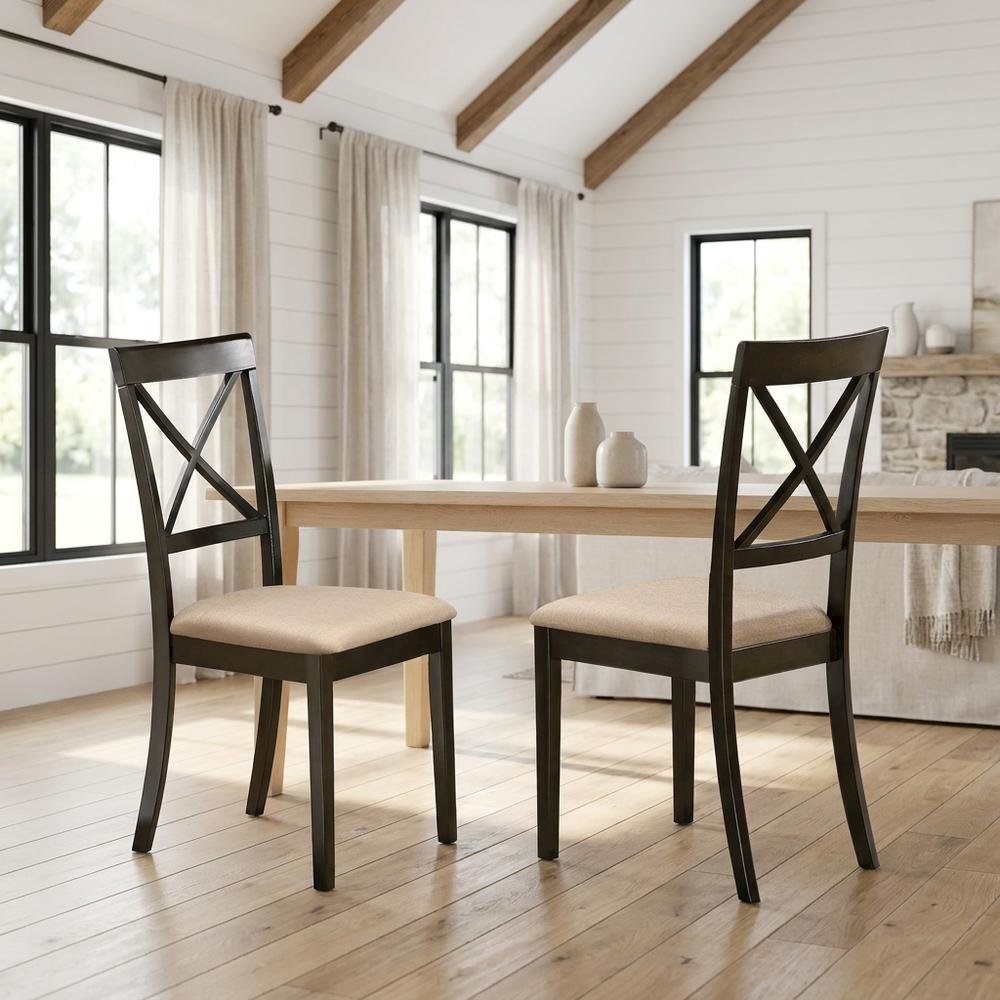 Solid Wood X-Back Dining Chair with Microfiber Upholstered Seat for Dining Room, Set of 2
