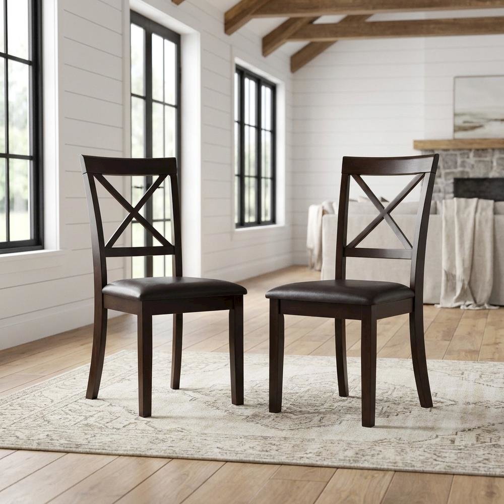 Solid Wood X-Back Dining Chair with Faux Leather Upholstered Seat, Set of 2