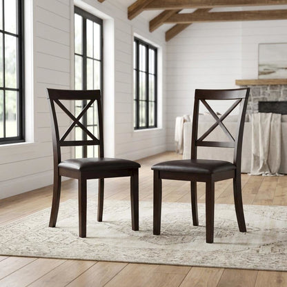 Solid Wood X-Back Dining Chair with Faux Leather Upholstered Seat, Set of 2