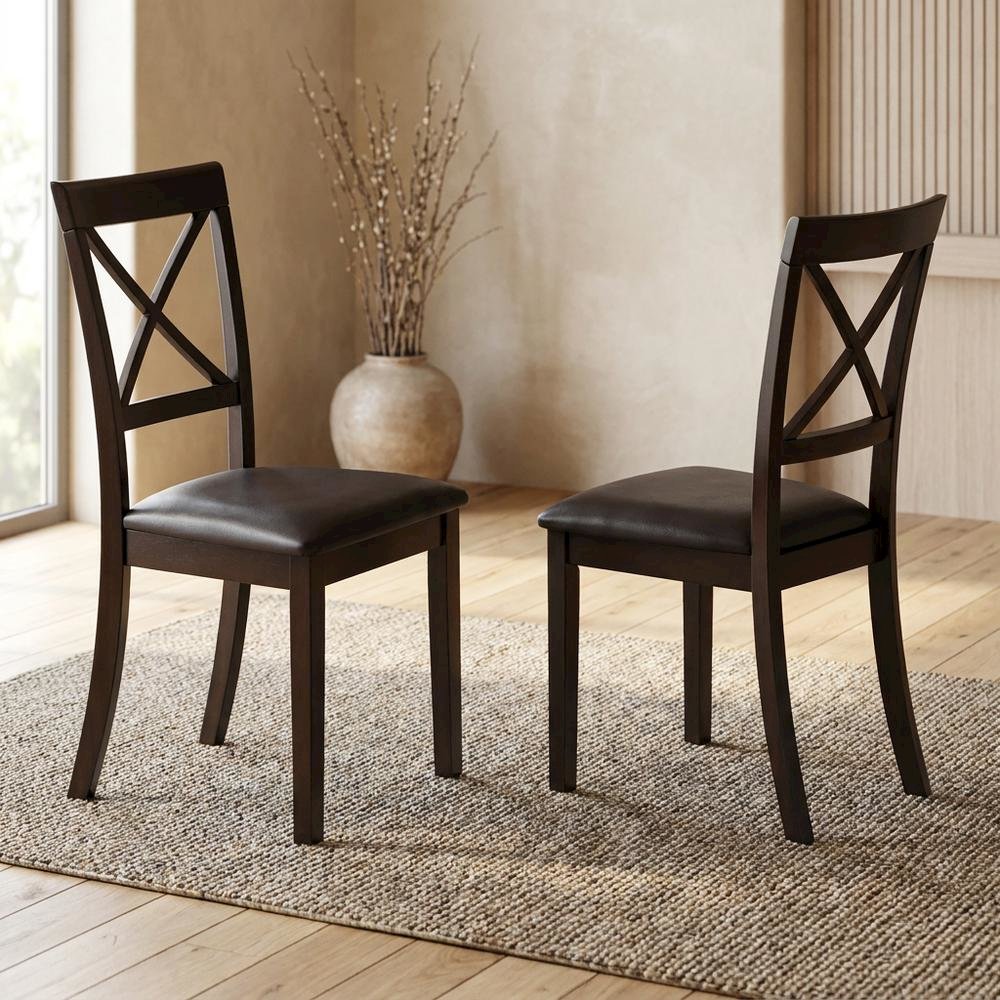 Solid Wood X-Back Dining Chair with Faux Leather Upholstered Seat, Set of 2