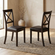 Solid Wood X-Back Dining Chair with Faux Leather Upholstered Seat, Set of 2