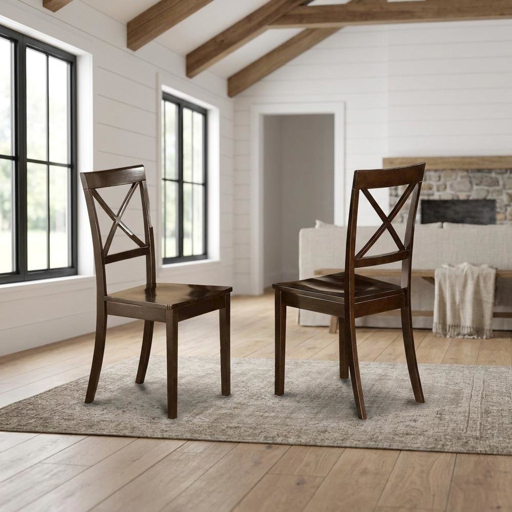 Solid Wood X-Back Dining Chairs with Wood Seat for Dining Room, Set of 2