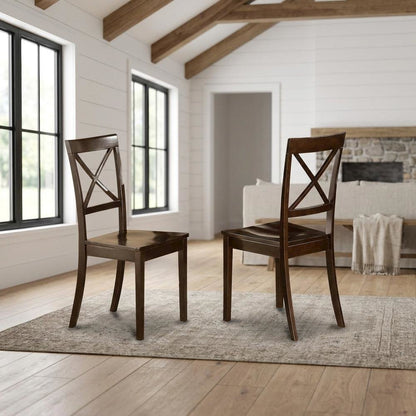 Solid Wood X-Back Dining Chairs with Wood Seat for Dining Room, Set of 2